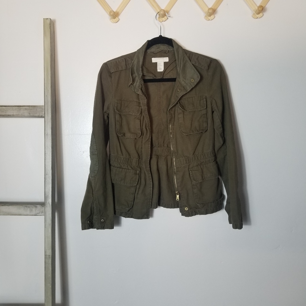 H&M OLIVE UTILITY JACKET WITH POCKETS SIZE 2